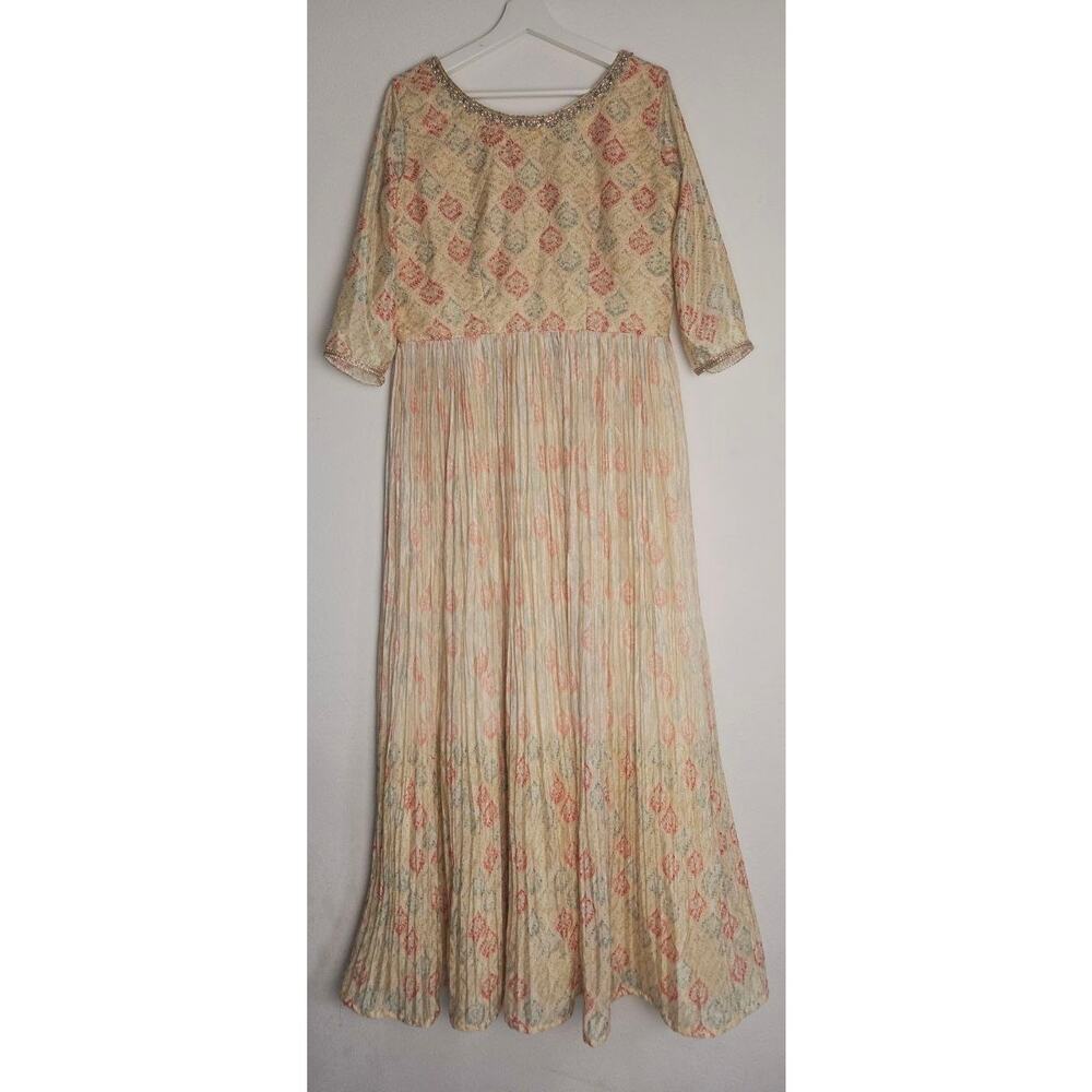 Seasons Chennai Indian Anarkali Kurta Dress XXL Cream Beige Embellished Maxi - Picture 2 of 15